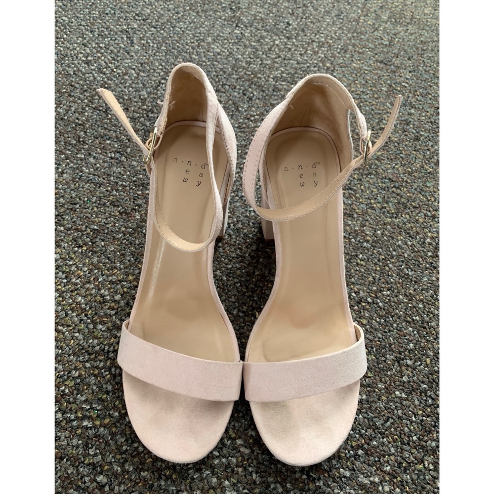 Pink, open-toed, high-heel, pumps